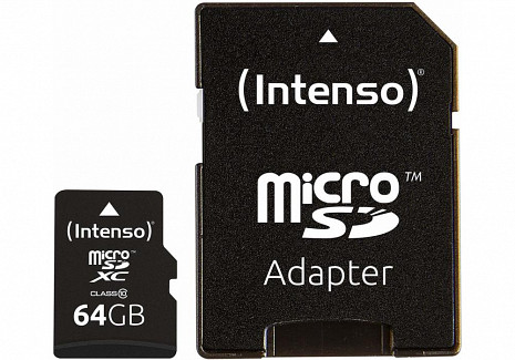 Карта памяти MEMORY MICRO SDXC 64GB C10/W/ADAPTER 3413490 INTENSO 3413490