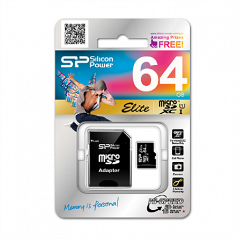 Atmiņas karte Silicon Power Elite UHS-I 64 GB, MicroSDXC, Flash memory class 10, SD adapter SP064GBSTXBU1V10SP
