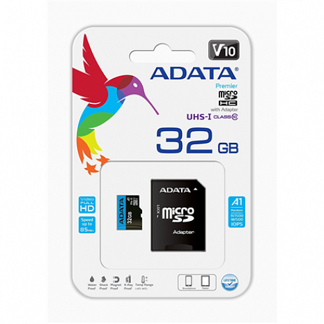 Atmiņas karte ADATA Premier UHS-I 32 GB, microSDHC, Flash memory class 10, Adapter AUSDH32GUICL10A1-RA1