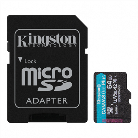 Карта памяти Kingston microSD Canvas Go! Plus 64 GB, MicroSD, Flash memory class 10, SD Adapter SDCG3/64GB