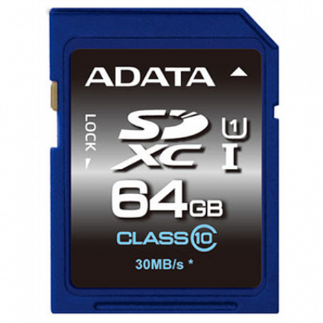 Карта памяти ADATA Premier 64 GB, SDHC, Flash memory class 10 ASDX64GUICL10-R