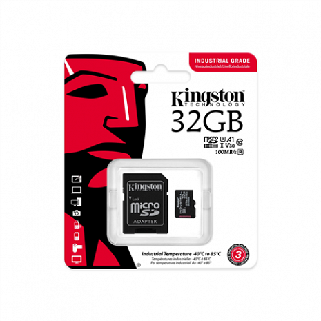 Карта памяти Kingston UHS-I 32 GB, microSDHC/SDXC Industrial Card, Flash memory class Class 10, UHS-I, U3, V30, A1, SD Adapter SDCIT2/32GB