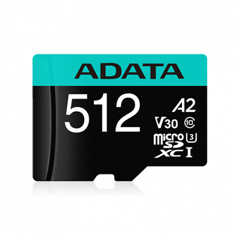 Карта памяти ADATA Premier Pro UHS-I U3 512 GB, micro SDXC, Flash memory class 10, with Adapter AUSDX512GUI3V30SA2-RA1