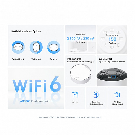 Mājas Wi-Fi tīkla sistēma (Mesh)  DECOX50-POE(1-PACK)
