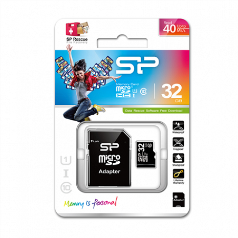 Карта памяти Silicon Power 32 GB, MicroSDHC, Flash memory class 10, SD adapter SP032GBSTH010V10SP