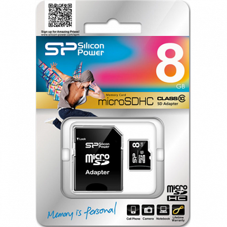 Atmiņas karte Silicon Power 8 GB, MicroSDHC, Flash memory class 10, SD adapter SP008GBSTH010V10SP