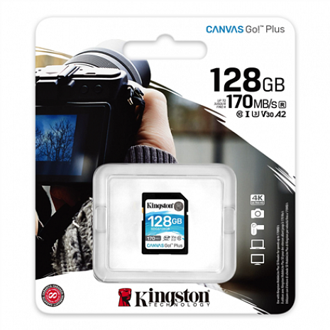 Карта памяти Kingston Canvas Go! Plus 128 GB, SD, Flash memory class 10 SDG3/128GB