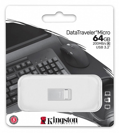 USB zibatmiņa Kingston USB 3.2 Flash Drive DataTraveler micro 64 GB, USB 3.2, Silver DTMC3G2/64GB