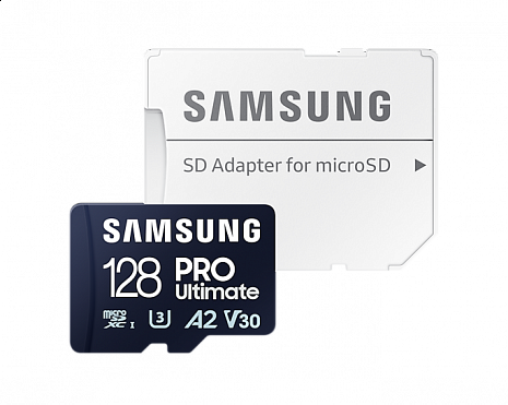 Карта памяти Samsung MicroSD Card PRO Ultimate 128 GB, microSDXC Memory Card, Flash memory class U3, V30, A2, SD adapter MB-MY128SA/WW