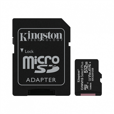 Atmiņas karte Kingston Canvas Select Plus 512 GB, Micro SD, Flash memory class 10, SD adapter SDCS2/512GB