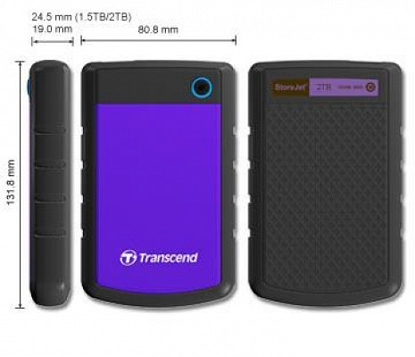 Cietais disks External HDD|TRANSCEND|StoreJet|2TB|USB 3.0|Colour Purple|TS2TSJ25H3P TS2TSJ25H3P