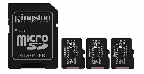 Карта памяти MEMORY MICRO SDXC 64GB UHS-I/3PACK SDCS2/64GB-3P1A KINGSTON SDCS2/64GB-3P1A