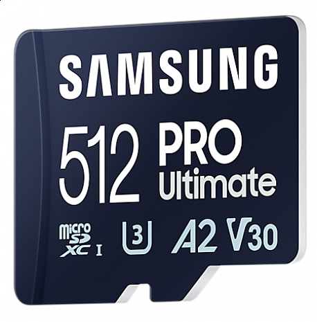 Карта памяти Samsung MicroSD Card PRO Ultimate 512 GB, microSDXC Memory Card, Flash memory class U3, V30, A2, SD adapter MB-MY512SA/WW