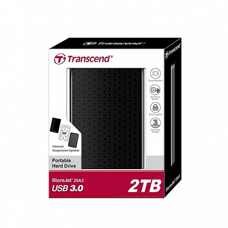 Cietais disks External HDD|TRANSCEND|StoreJet|2TB|USB 3.0|Colour Black|TS2TSJ25A3K TS2TSJ25A3K