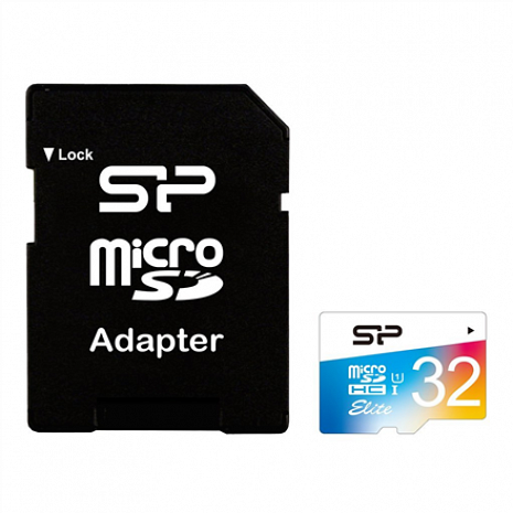 Карта памяти Silicon Power Elite UHS-1 Colorful 32 GB, MicroSDHC, Flash memory class 10, SD adapter SP032GBSTHBU1V20SP